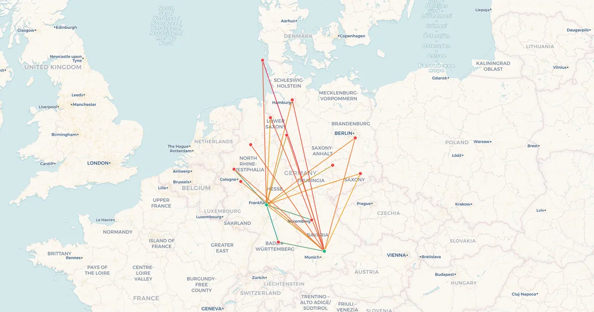 Lufthansa's domestic routes on a map Lufthansa's domestic routes on a map