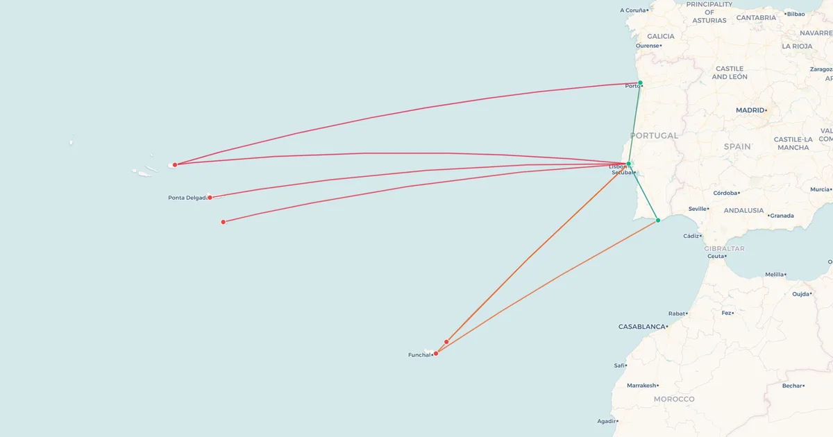 TAP Air Portugal's domestic routes on a map