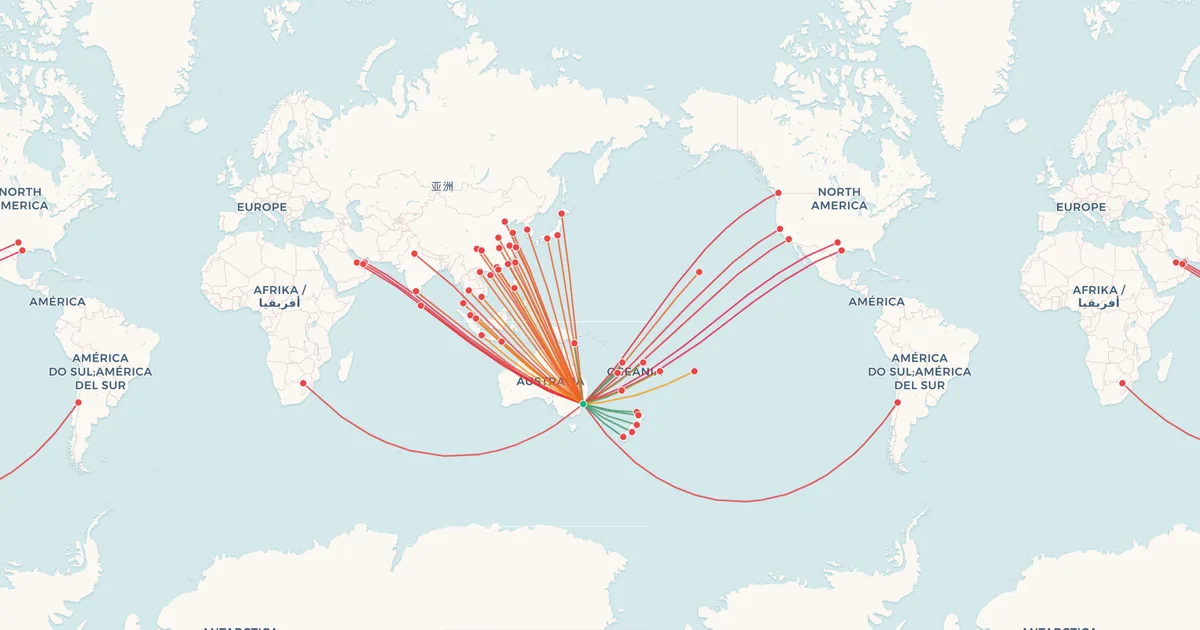 International flights from Sydney (SYD) on a world map International flights from Sydney (SYD) on a world map