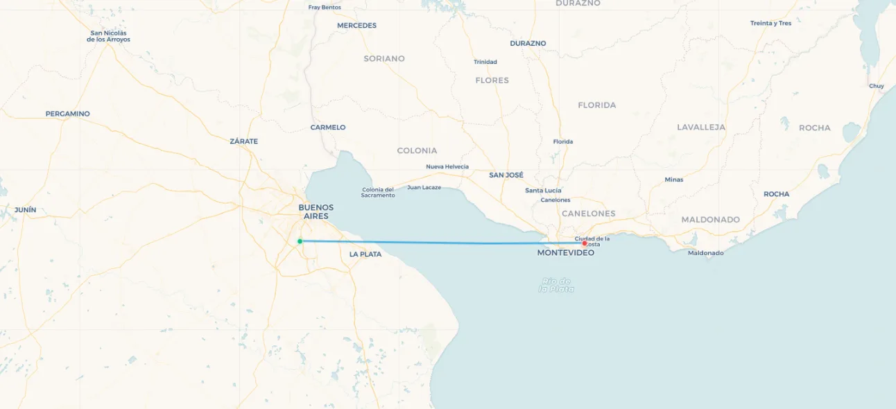 Aerolíneas Argentinas Buenos Aires to Montevideo route map