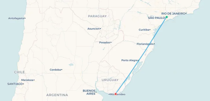 Aerolíneas Argentinas São Paulo to Punta del Este fifth freedom route map