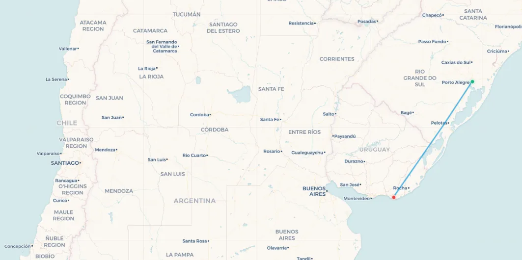 Aerolíneas Argentinas Porto Alegre to Punta del Este fifth freedom route map