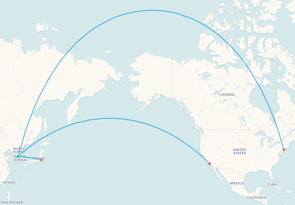 Korean Air A380 route map
