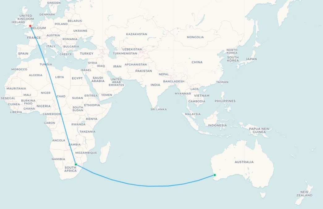 Perth to Johannesburg southern bypass route map