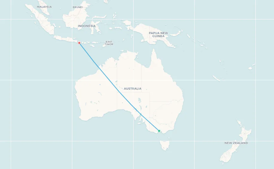 Melbourne Avalon to Denpasar route map