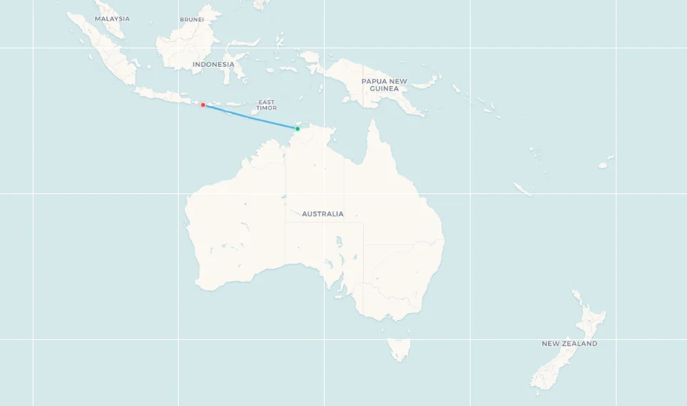 Darwin to Lombok route map