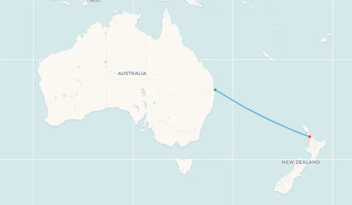 Gold Coast to Auckland route map