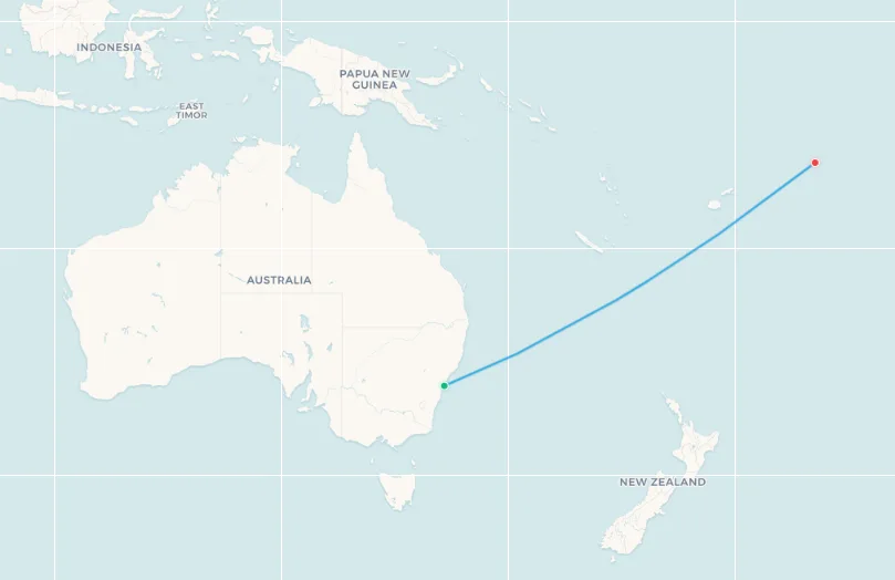 Sydney to Samoa route map