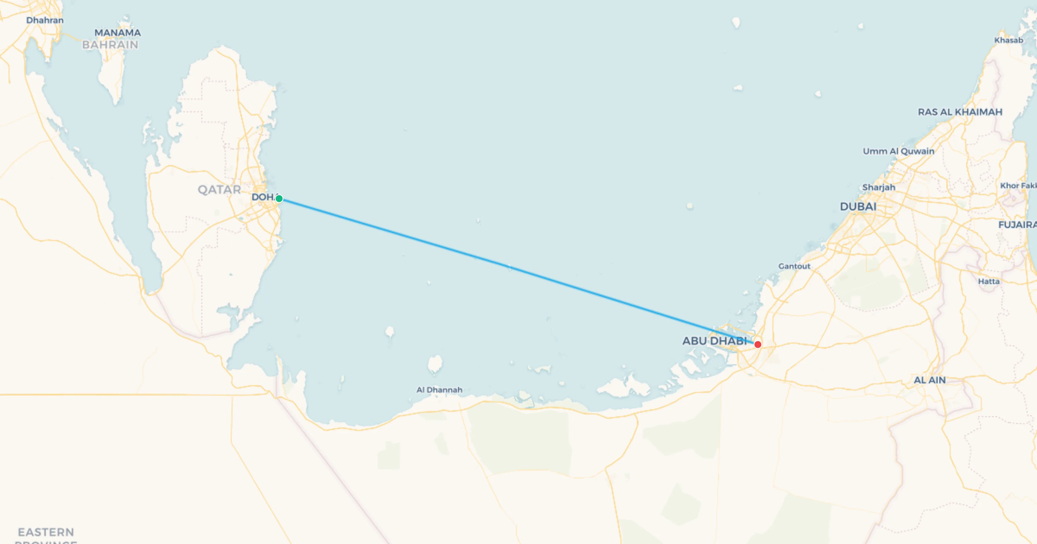 Mapa del tramo Lusail a Abu Dabi