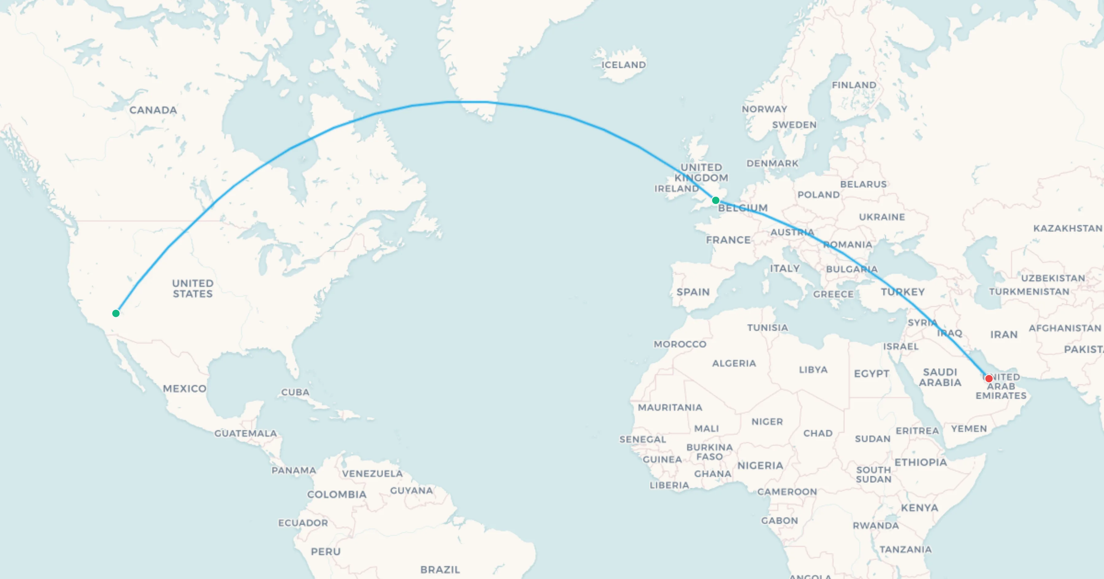 Mapa del tramo Las Vegas a Lusail