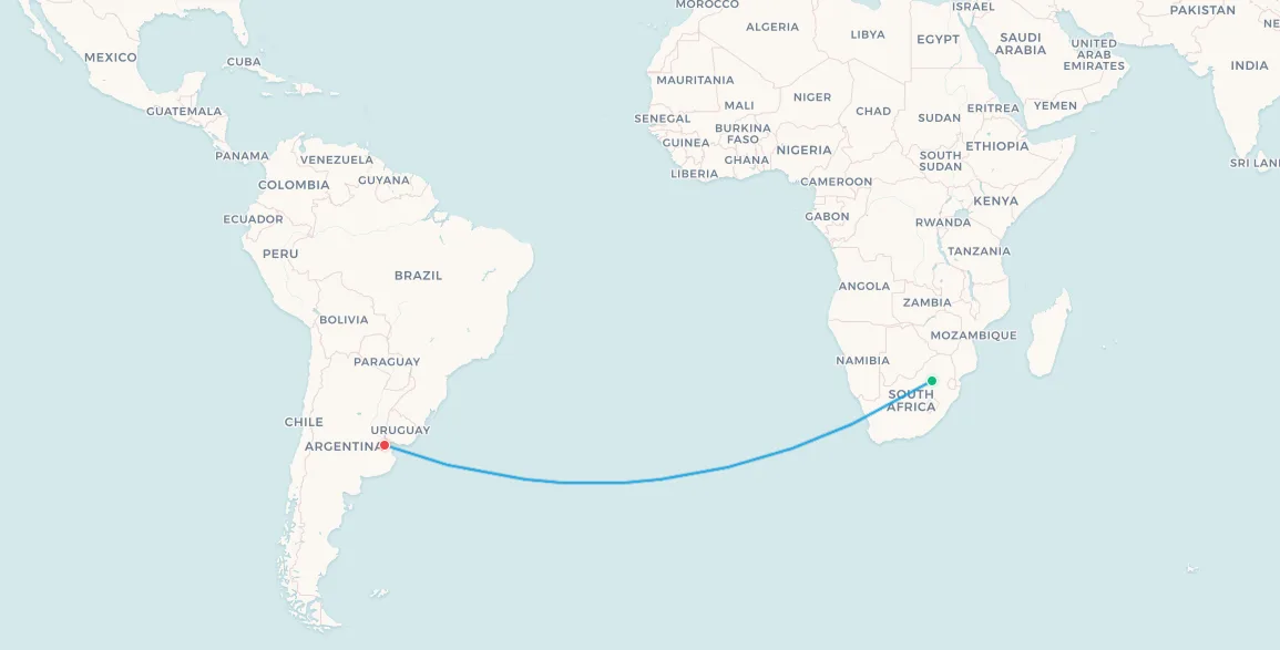 Ruta discontinuada de South African Airways: Johannesburgo a Buenos Aires