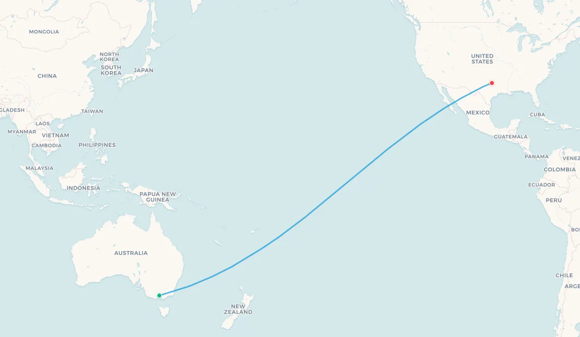 Ruta discontinuada de Qantas: Melbourne a Dallas/Fort Worth