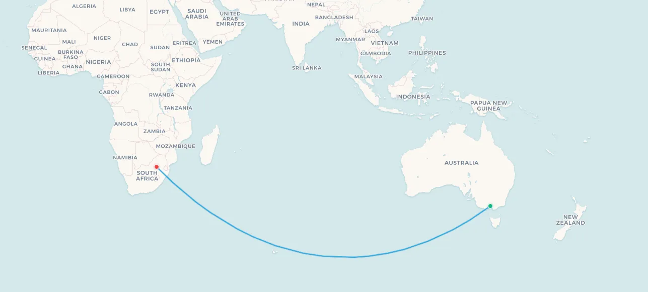 Ruta discontinuada de Qantas: Melbourne a Johannesburgo Wallaby Route