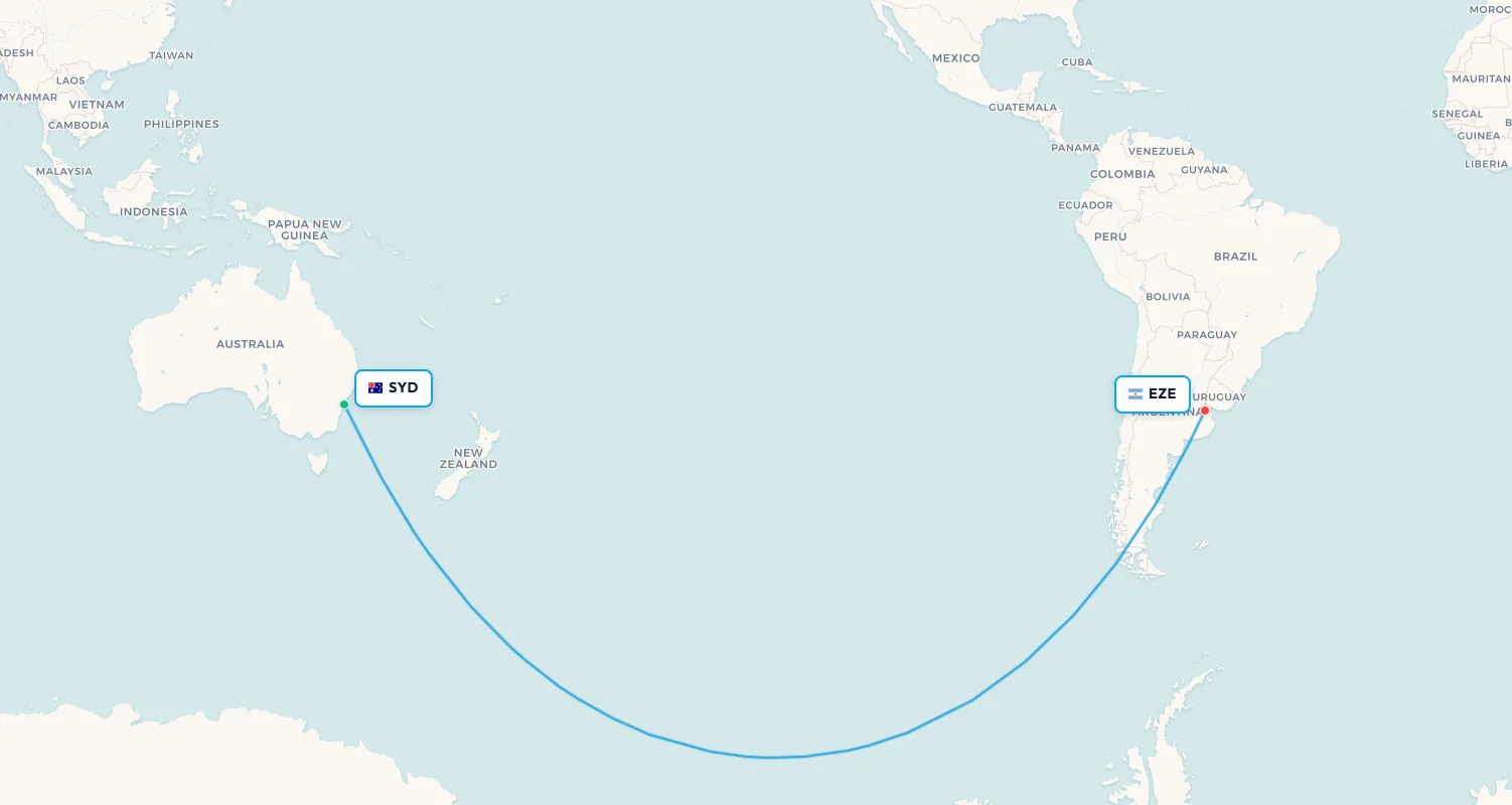 Ruta discontinuada de Qantas: Sídney a Buenos Aires
