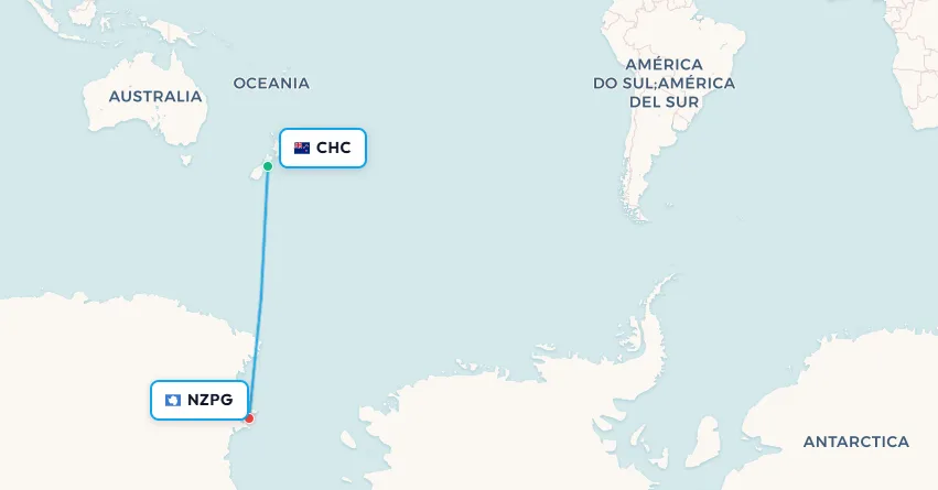 Christchurch to McMurdo Station flight route map