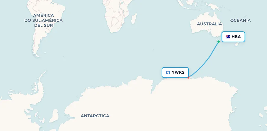 Hobart to Casey Station flight route map