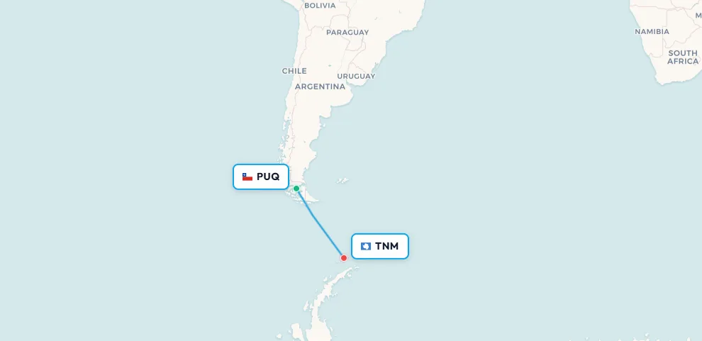 Punta Arenas to King George Island flight route map