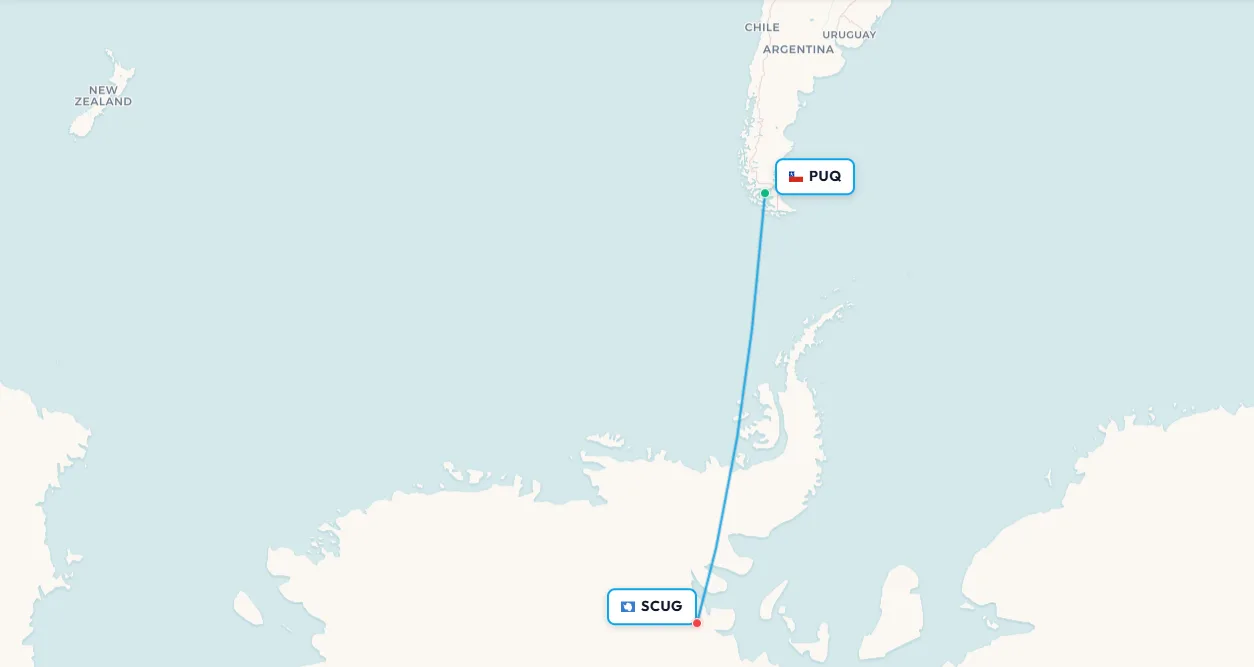 Punta Arenas to Union Glacier ALE charter flight map