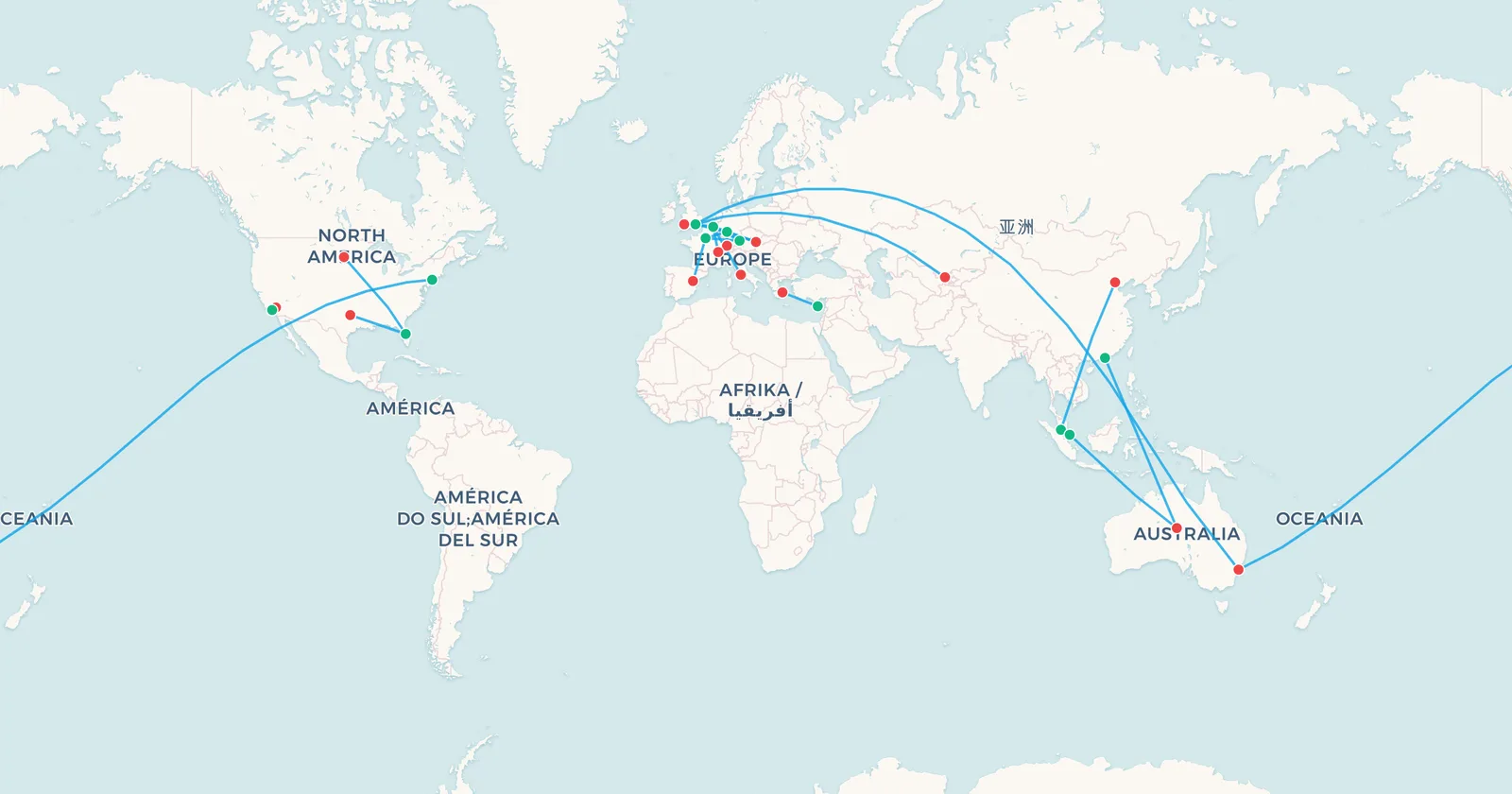 World map showing every ghost flight route covered in this guide, from Heathrow to Cardiff to the Qantas research flights and the ghost plane tracks
