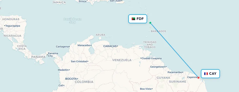 Fort-de-France to Cayenne route map