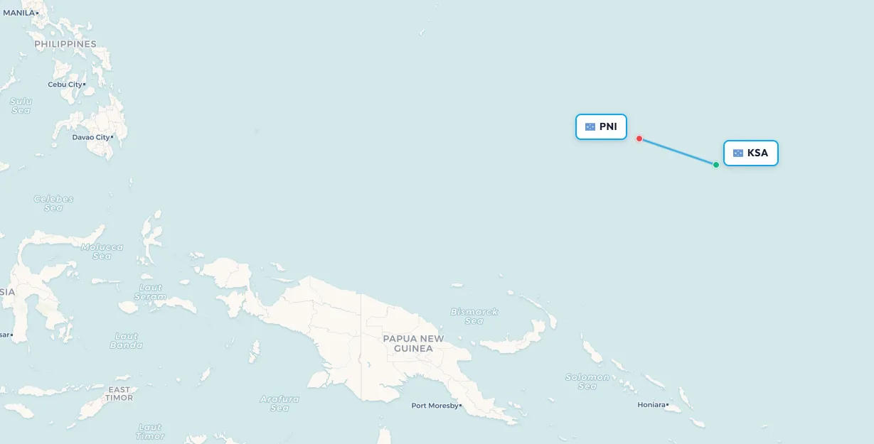 Kosrae to Pohnpei route map