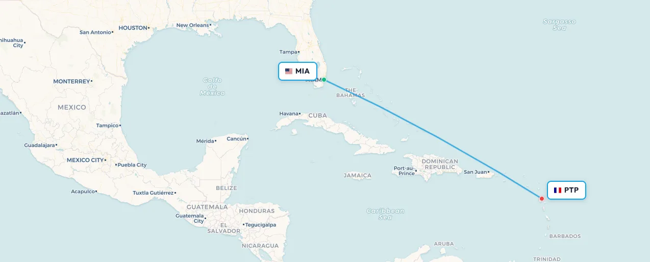 Miami to Pointe-à-Pitre route map