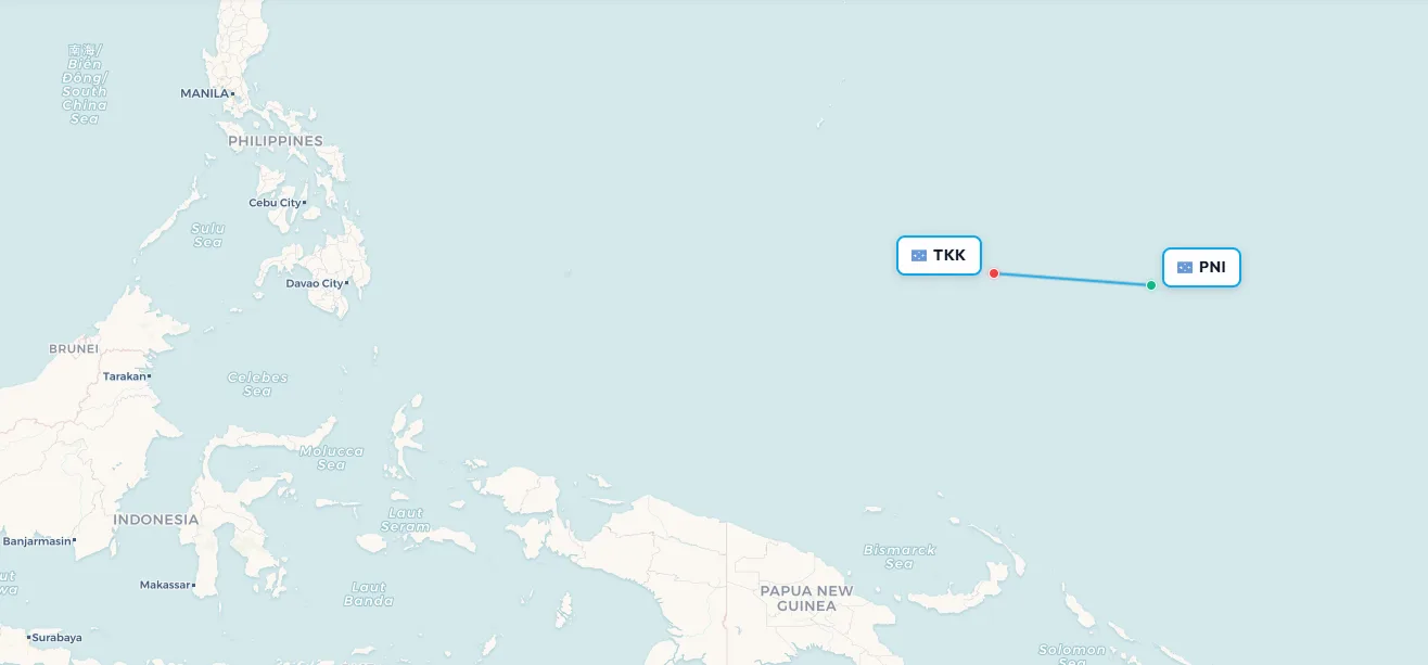 Pohnpei to Chuuk route map