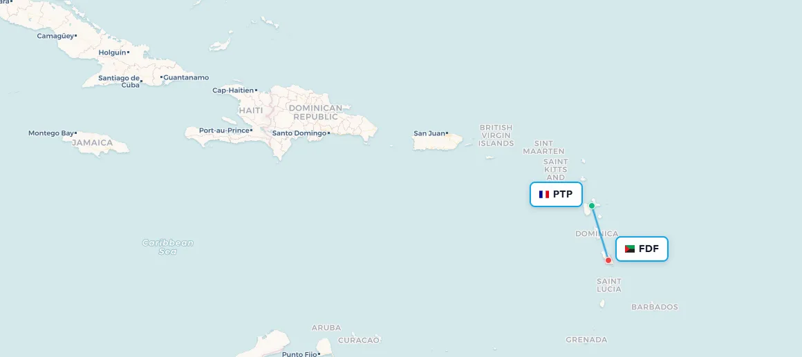 Pointe-à-Pitre to Fort-de-France route map