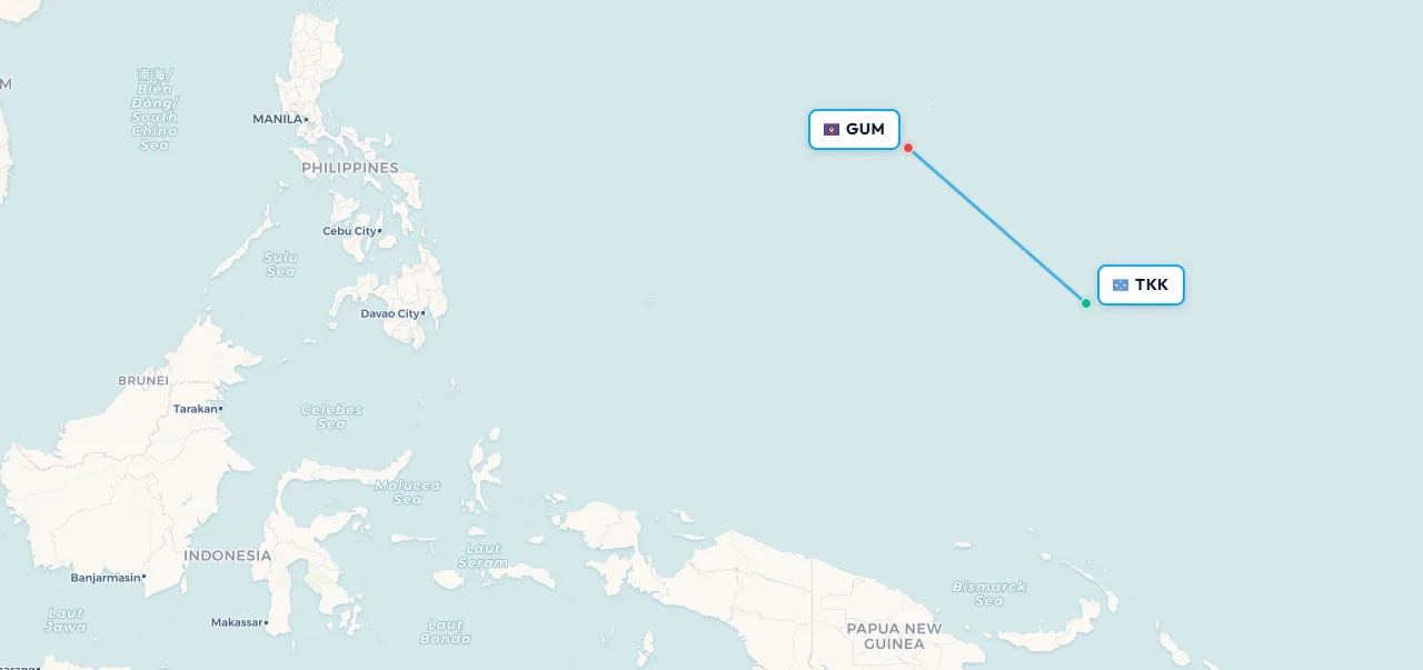 Chuuk to Guam route map