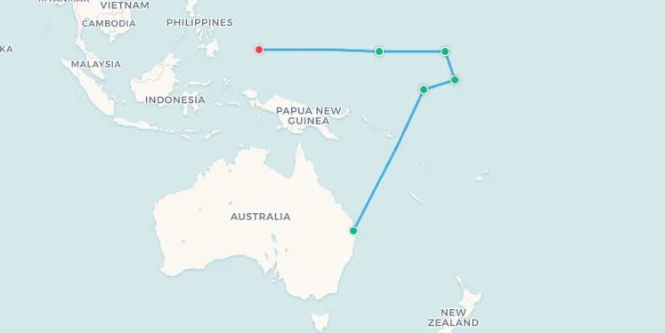 Complete Nauru Airlines Australia-North Pacific Connector route from Brisbane to Palau
