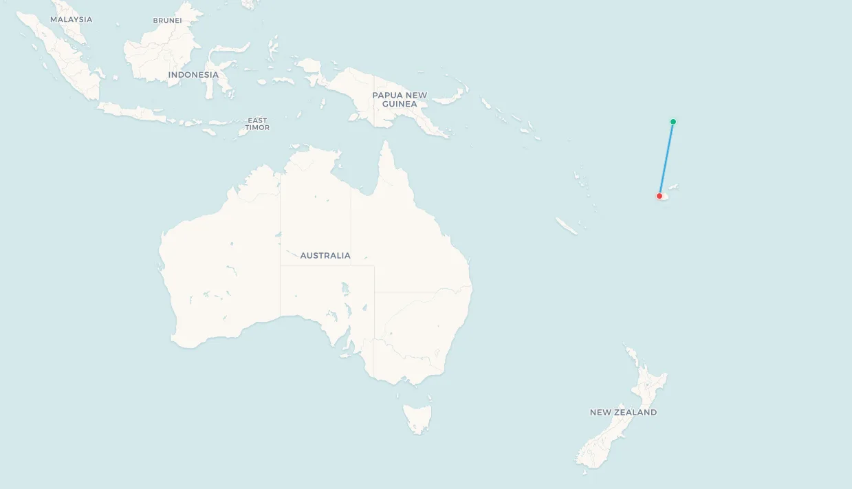 Funafuti to Nadi flight route map