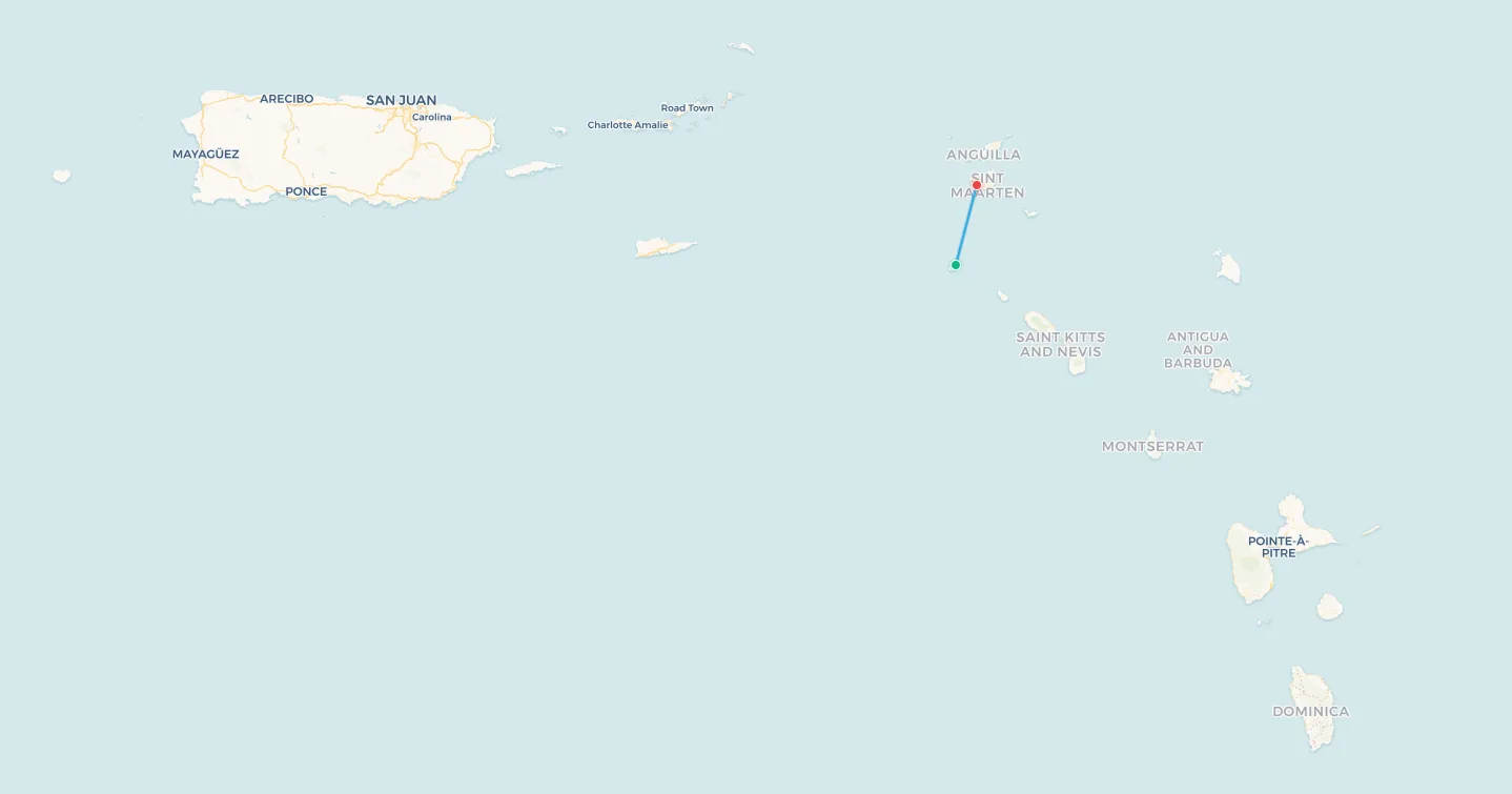 Saba to Sint Maarten flight route map