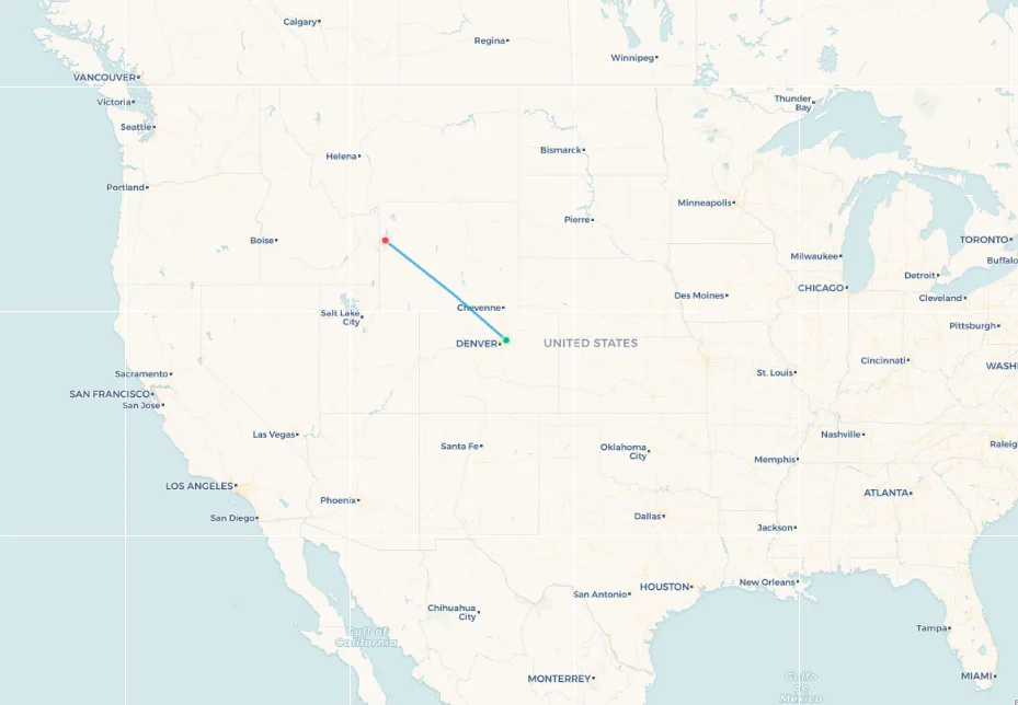 Denver to Jackson flight route map