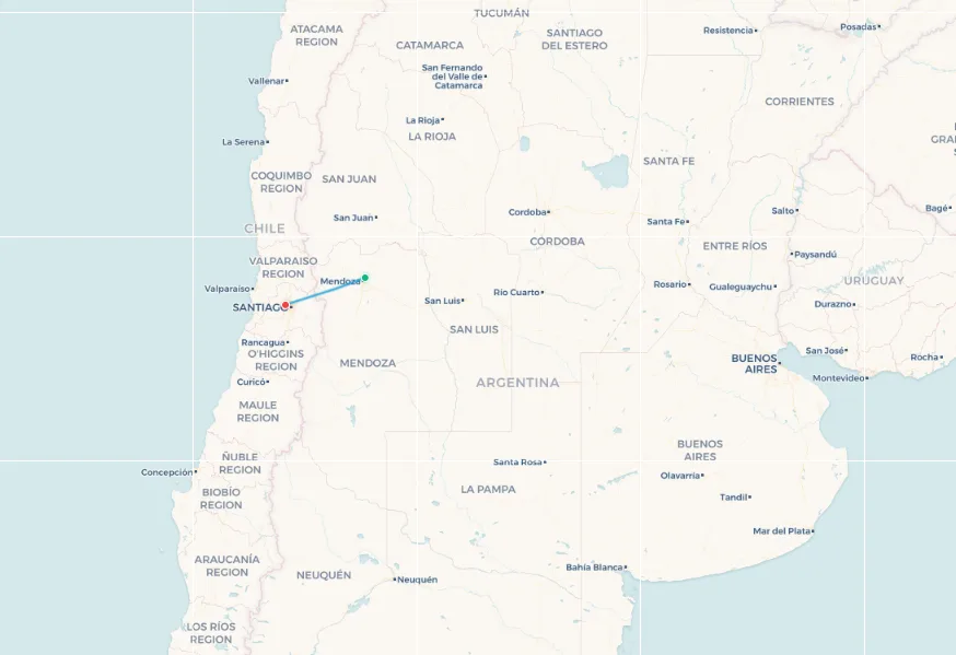 Mendoza to Santiago flight route map