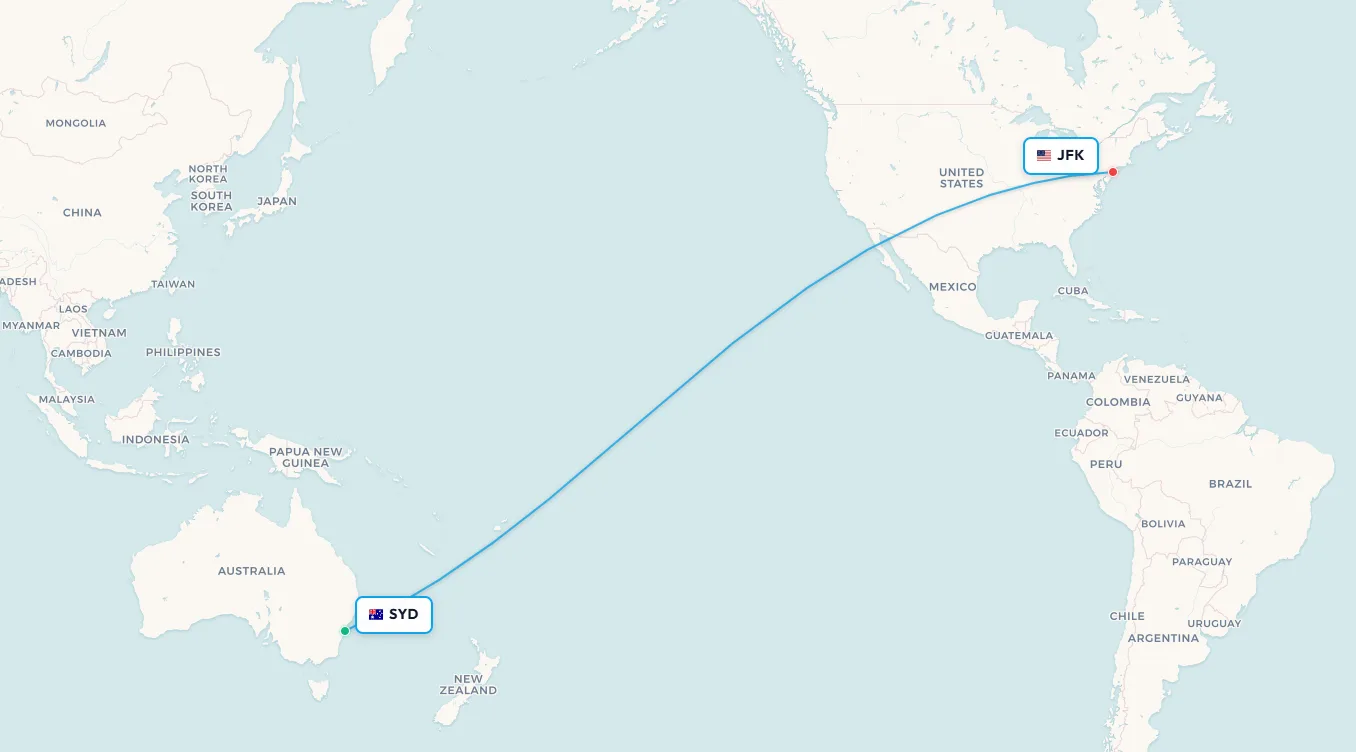 Sydney to New York Project Sunrise flight route map