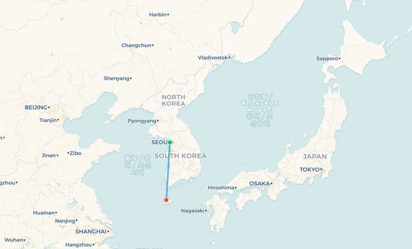 Seoul to Jeju busiest route map