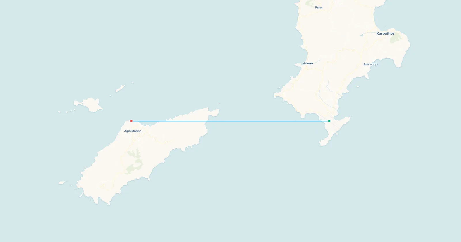 Map of the flight from Karpathos to Kasos in the Dodecanese, Greece