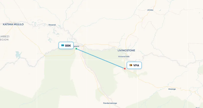 Kasane to Victoria Falls flight route map