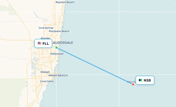 Fort Lauderdale to Bimini North flight route map