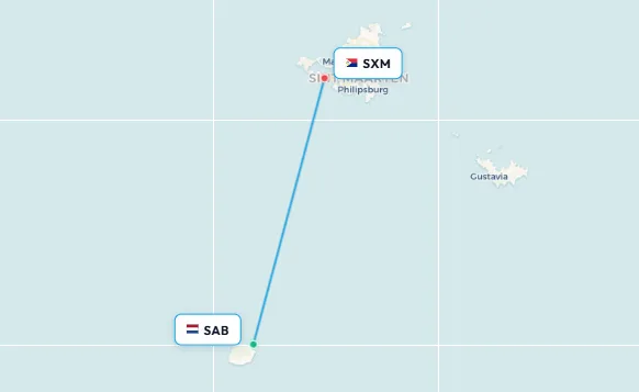 Saba to St Maarten flight route map