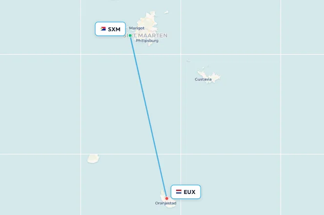 St Maarten to St Eustatius flight route map