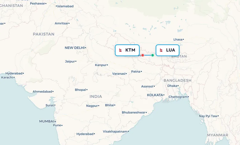 Lukla to Kathmandu flight route map