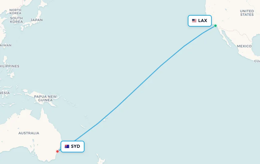 Los Angeles to Sydney jet lag route map
